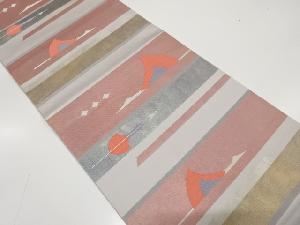 横段に抽象鳥模様織り出し　袋帯